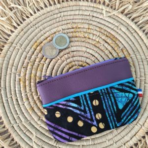 Porte monnaie wax violet turquoise