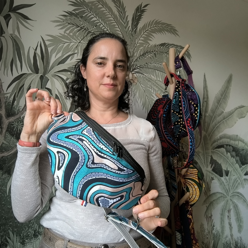 Sac banane wax turquoise argent 1