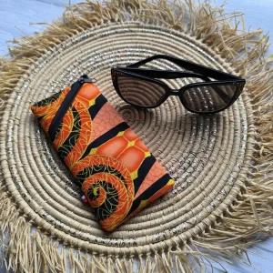 étui à lunettes en wax Orange paillettes